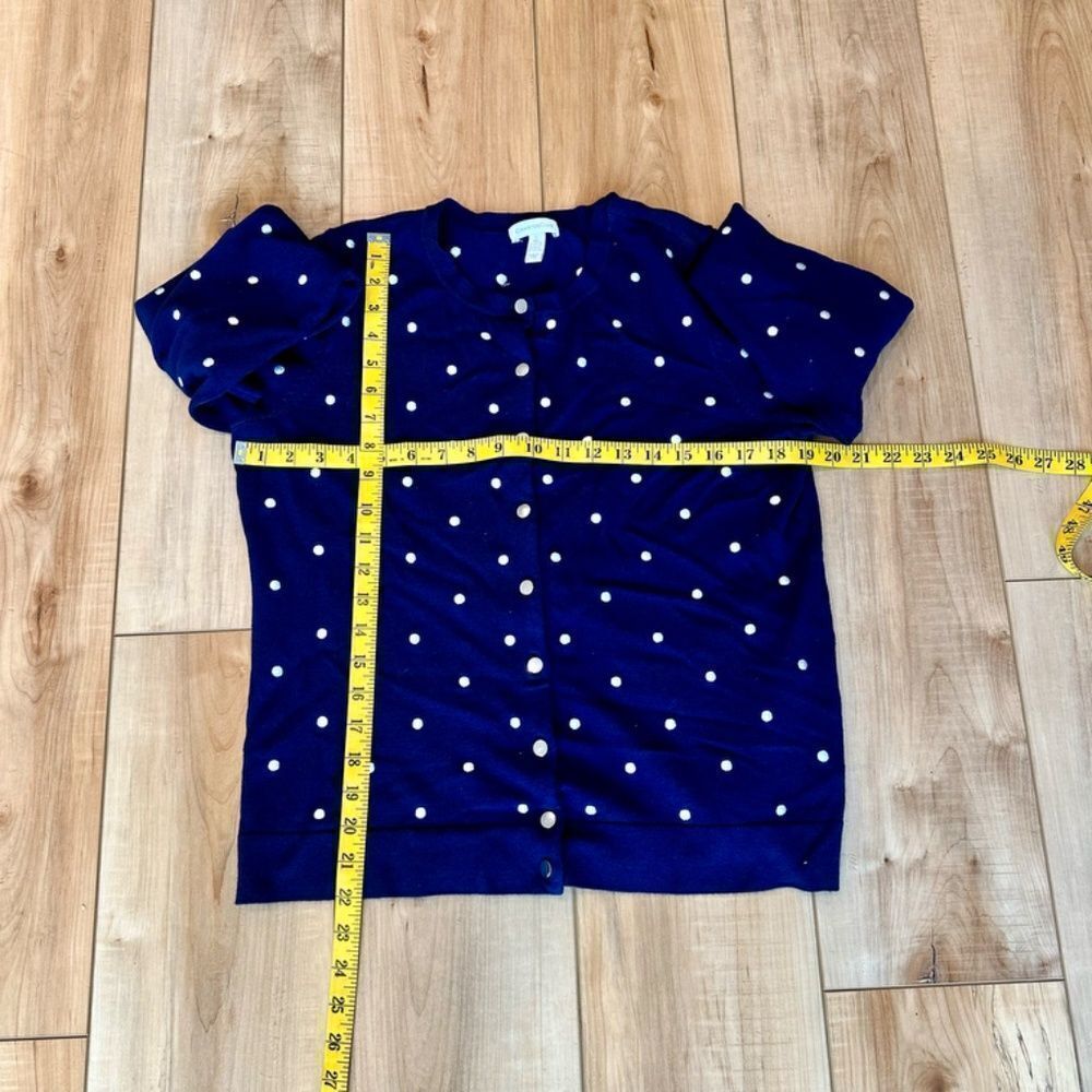 Charter Club Long Sleeve Button Up Polka Dot Cardigan Navy Blue/White Size Large - Picture 3 of 11